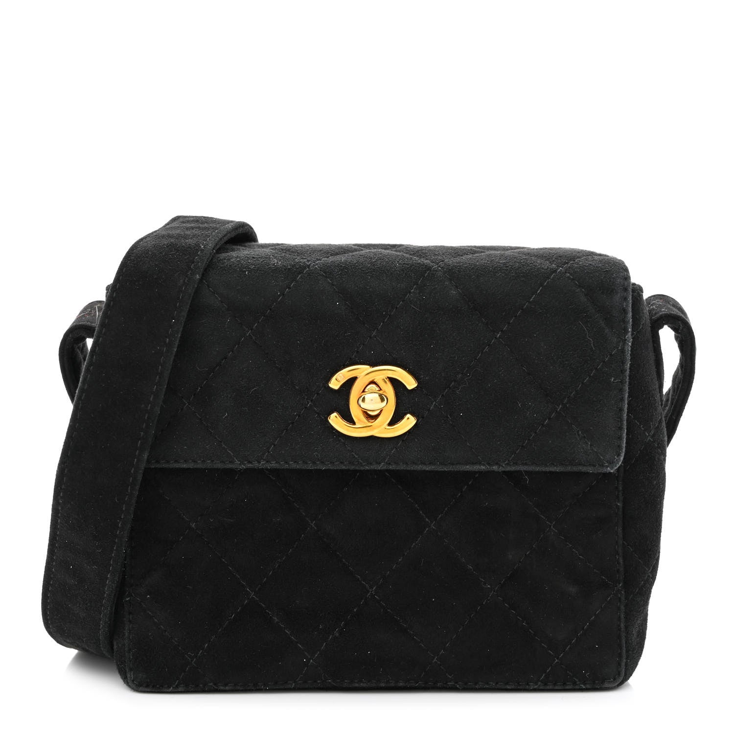 Chanel Suede Quilted Flap Shoulder Bag Black 1 of 11