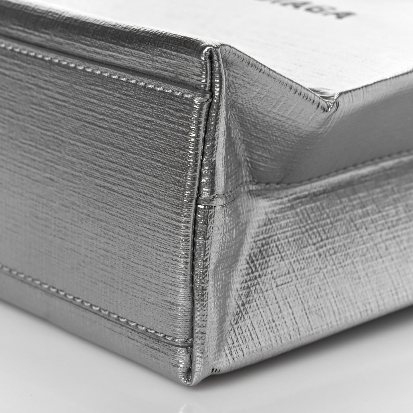 Metallic Squared Calfskin Logo North South Shopper Tote XXS Silver