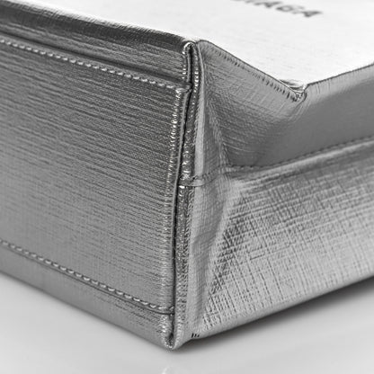 Balenciaga Metallic Squared Calfskin Logo North South Shopper Tote XXS Silver 8 of 9