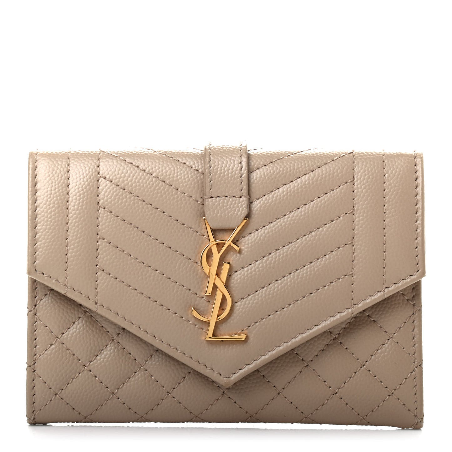 Grain De Poudre Textured Mixed Matelasse Triquilt Small Monogram Envelope Wallet Dark Beige