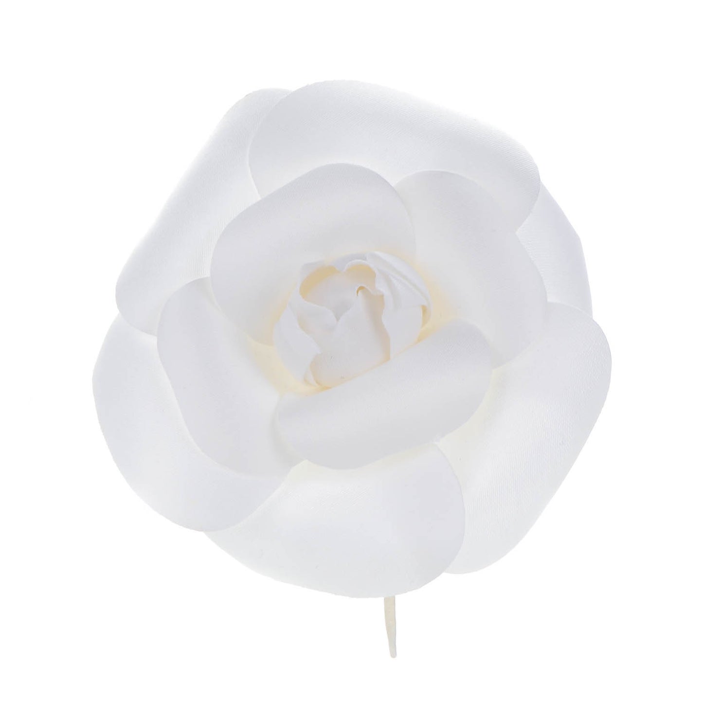 Crepe Satin Large Camellia Brooch Pin White