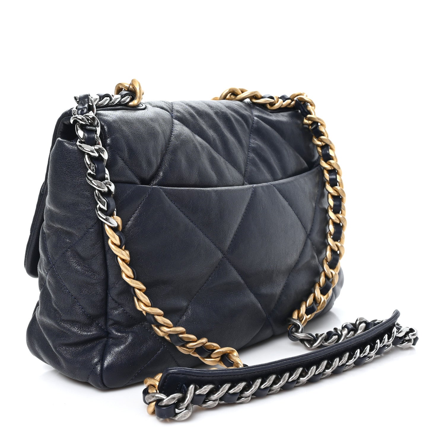Chanel Goatskin Quilted Large Chanel 19 Flap Navy Blue 3 of 10