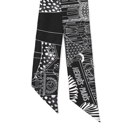 Hermes Silk Animapolis Twilly Black White 2 of 4