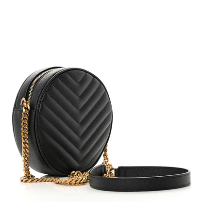 Saint Laurent Grain De Poudre Matelasse Chevron Quilted Round Vinyle Camera Bag Black 3 of 11