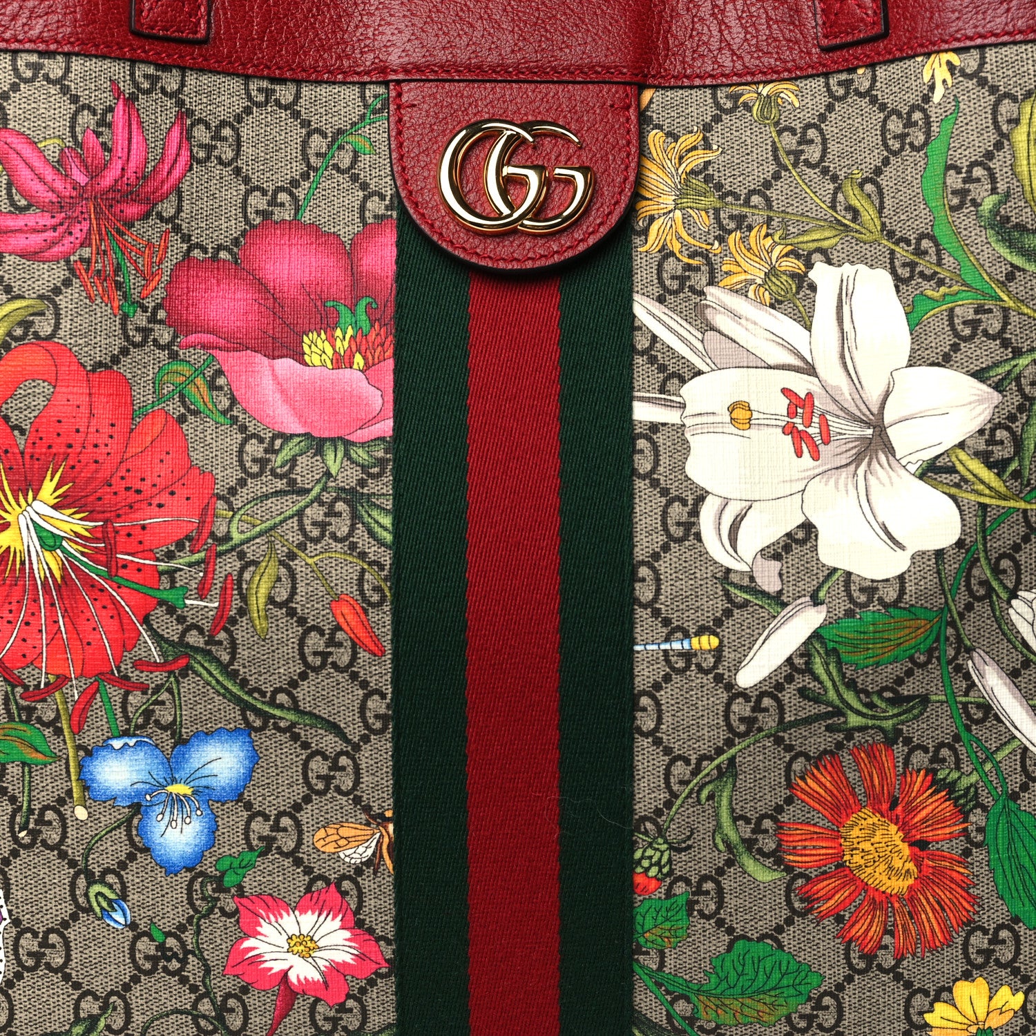 Gucci GG Supreme Monogram Flora Web Large Ophidia Tote Red 9 of 11