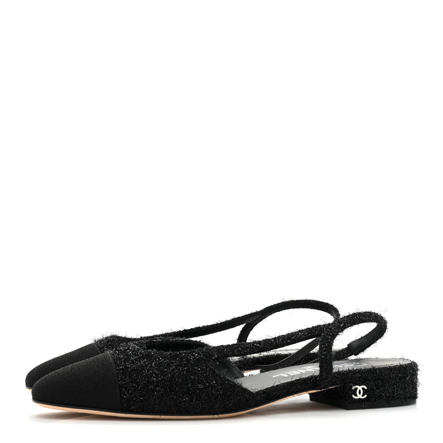 Chanel Fabric Cap Toe CC Slingback Flats 36.5 Black 3 of 8