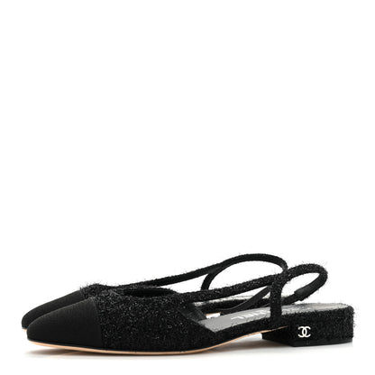 Chanel Fabric Cap Toe CC Slingback Flats 36.5 Black 3 of 8