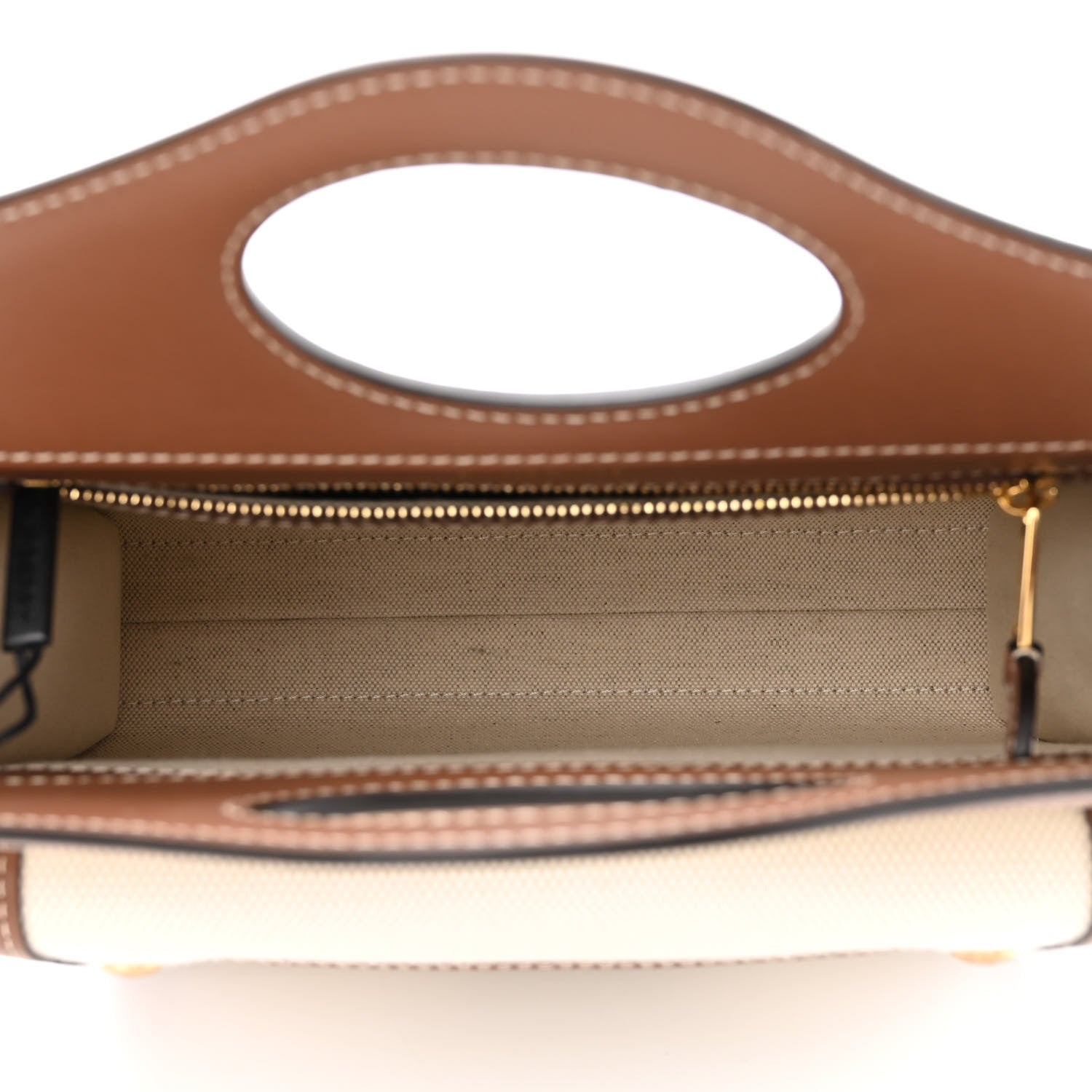 Burberry Canvas Smooth Calfskin Two Tone Mini Pocket Bag Natural Malt Brown 5 of 12