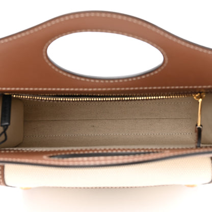 Burberry Canvas Smooth Calfskin Two Tone Mini Pocket Bag Natural Malt Brown 5 of 12
