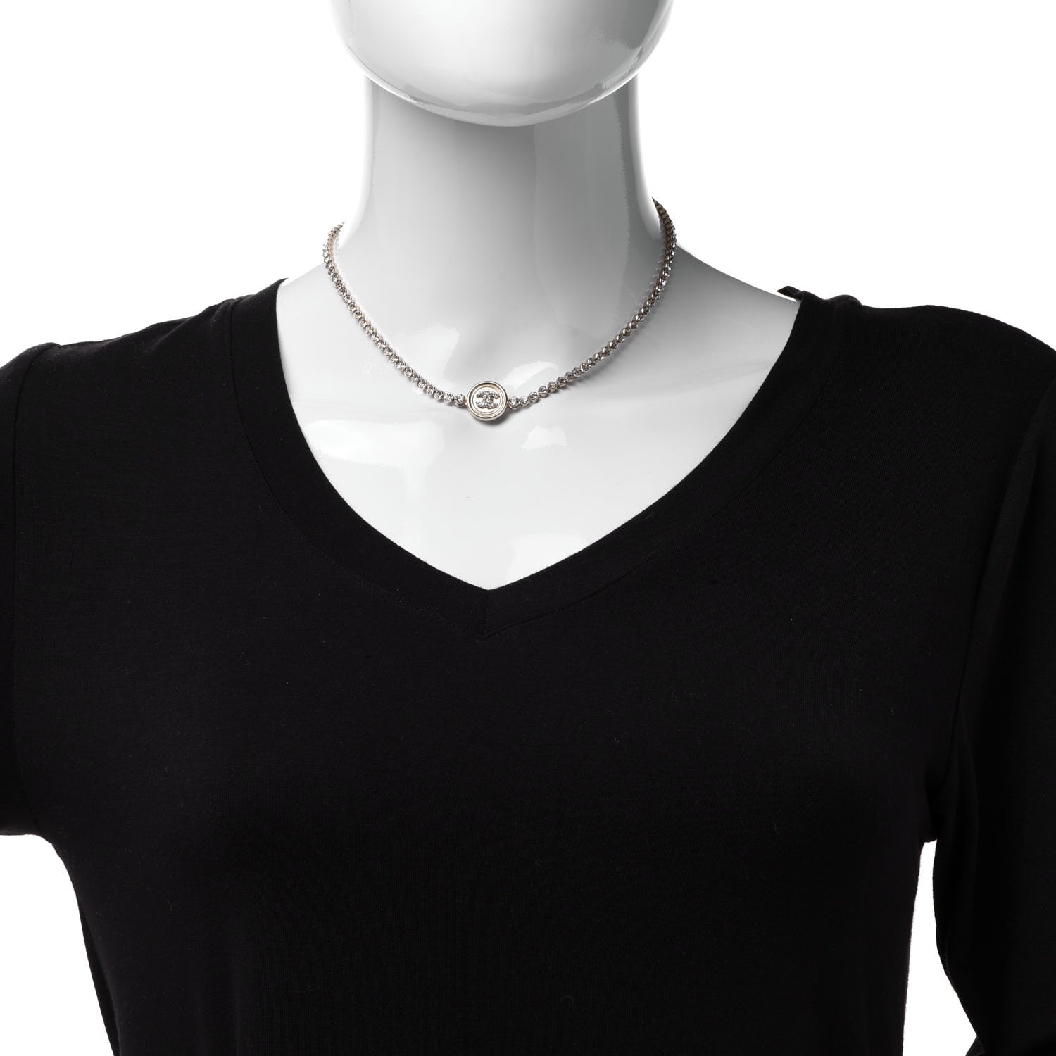 Chanel Crystal CC Chain Short Necklace Gold 2 of 6