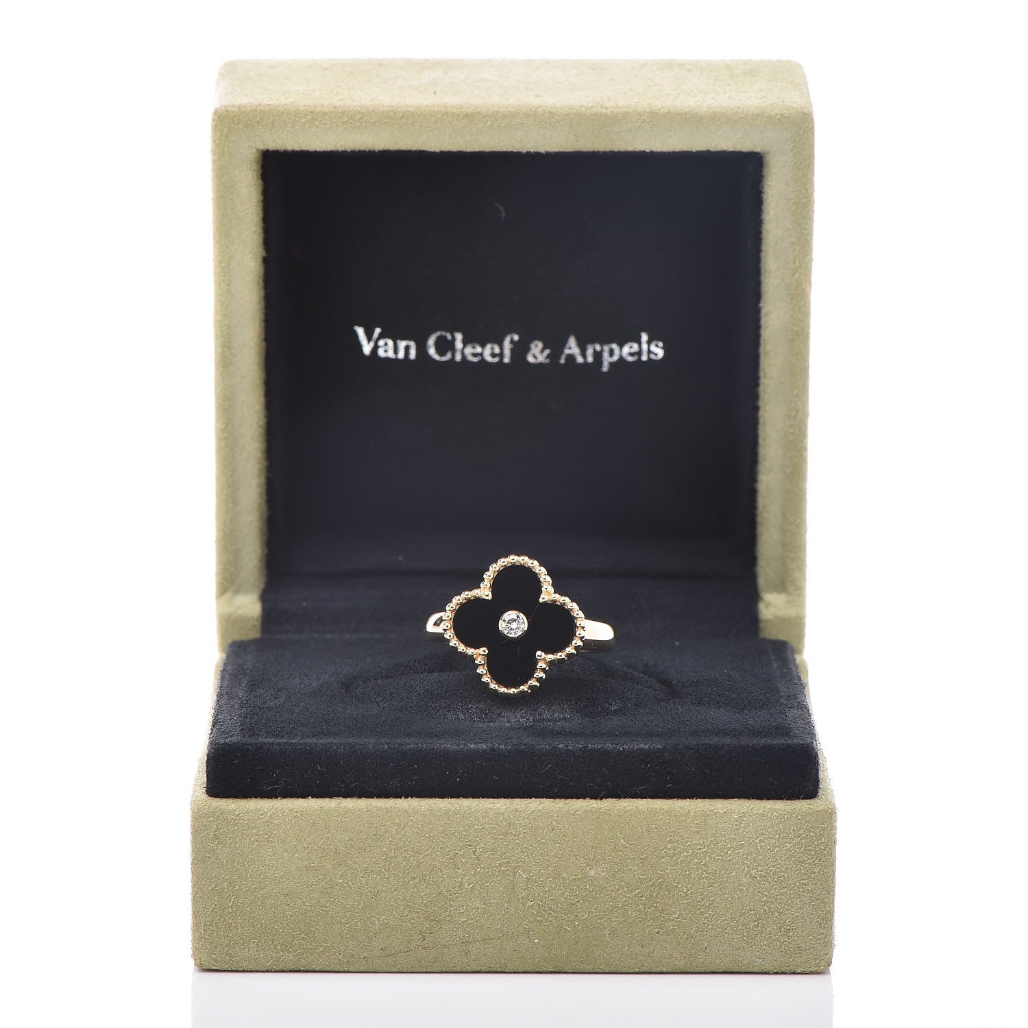 Van Cleef & Arpels 18K Yellow Gold Black Onyx Diamond Vintage Alhambra Ring 52 6 6 of 6