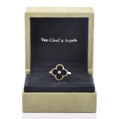 Van Cleef & Arpels 18K Yellow Gold Black Onyx Diamond Vintage Alhambra Ring 52 6 6 of 6