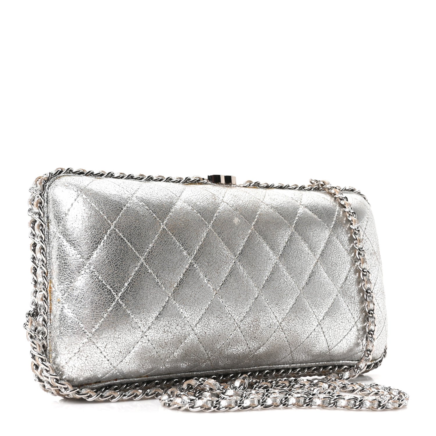 Chanel Metallic Lambskin Small Chain Around Clutch Silver 3 of 10