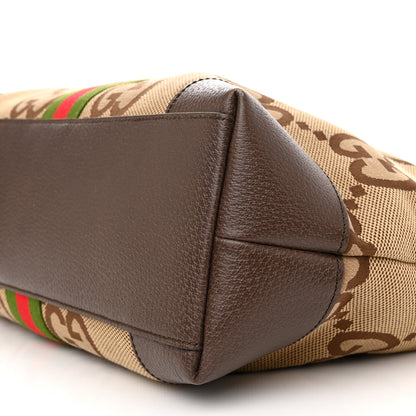 Gucci Monogram Jumbo GG Textured Dollar Calfskin Web Medium Ophidia Shopping Tote Camel Ebony 10 of 15