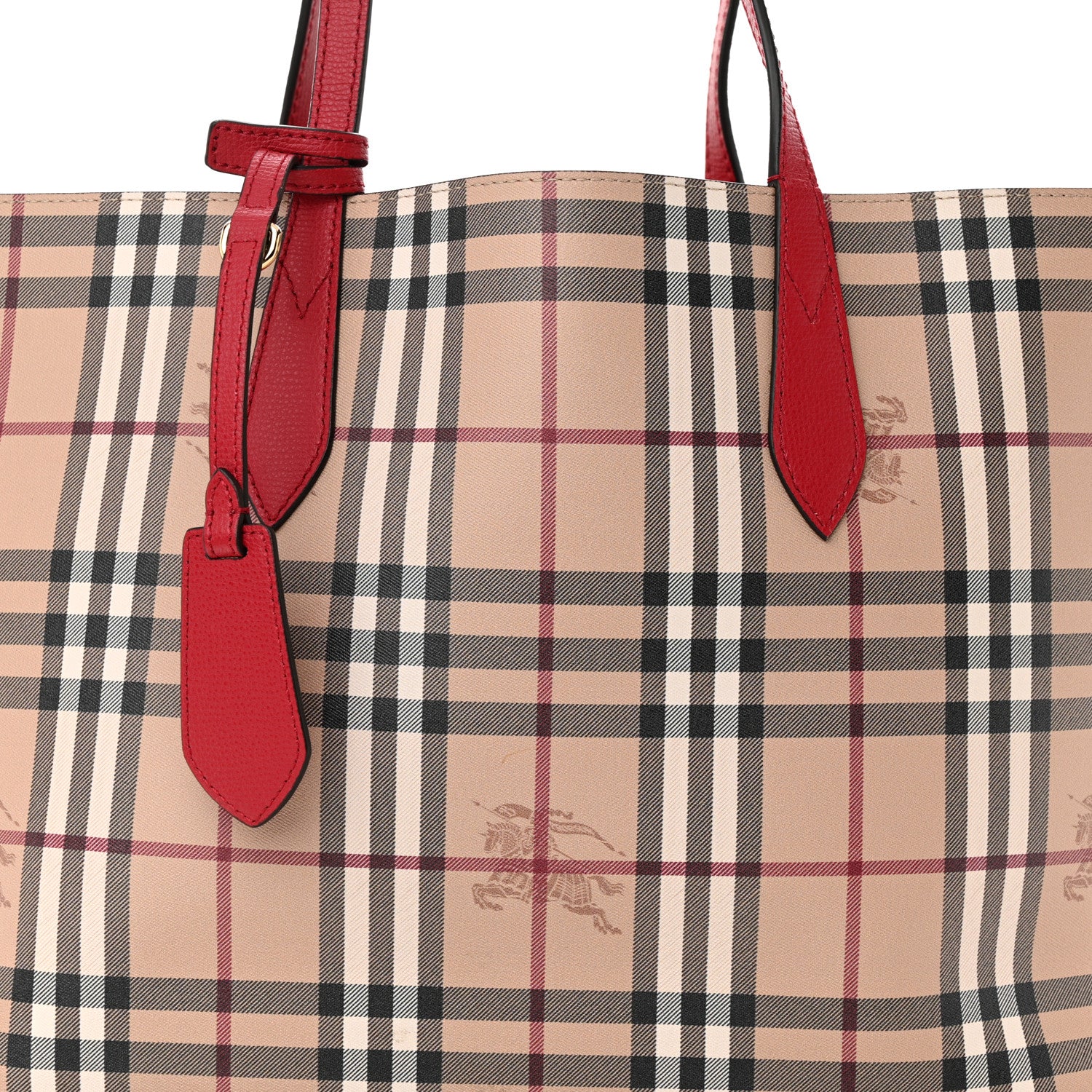 Burberry Grainy Calfskin Haymarket Check Medium Reversible Tote Red 7 of 11