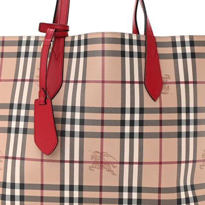 Burberry Grainy Calfskin Haymarket Check Medium Reversible Tote Red 7 of 11