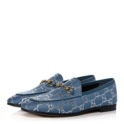 Gucci Canvas Lame GG Monogram Horsebit Womens Jordaan Loafers 37 Blue Silver 3 of 11
