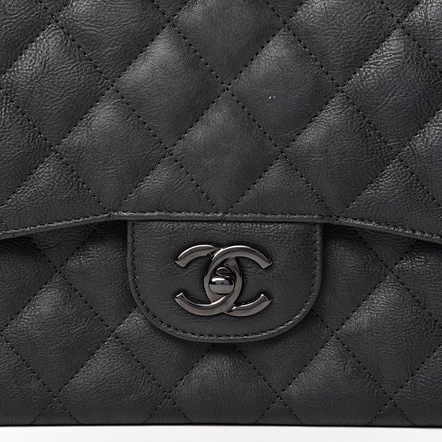 Crumpled Calfskin Quilted Jumbo Double Flap So Black