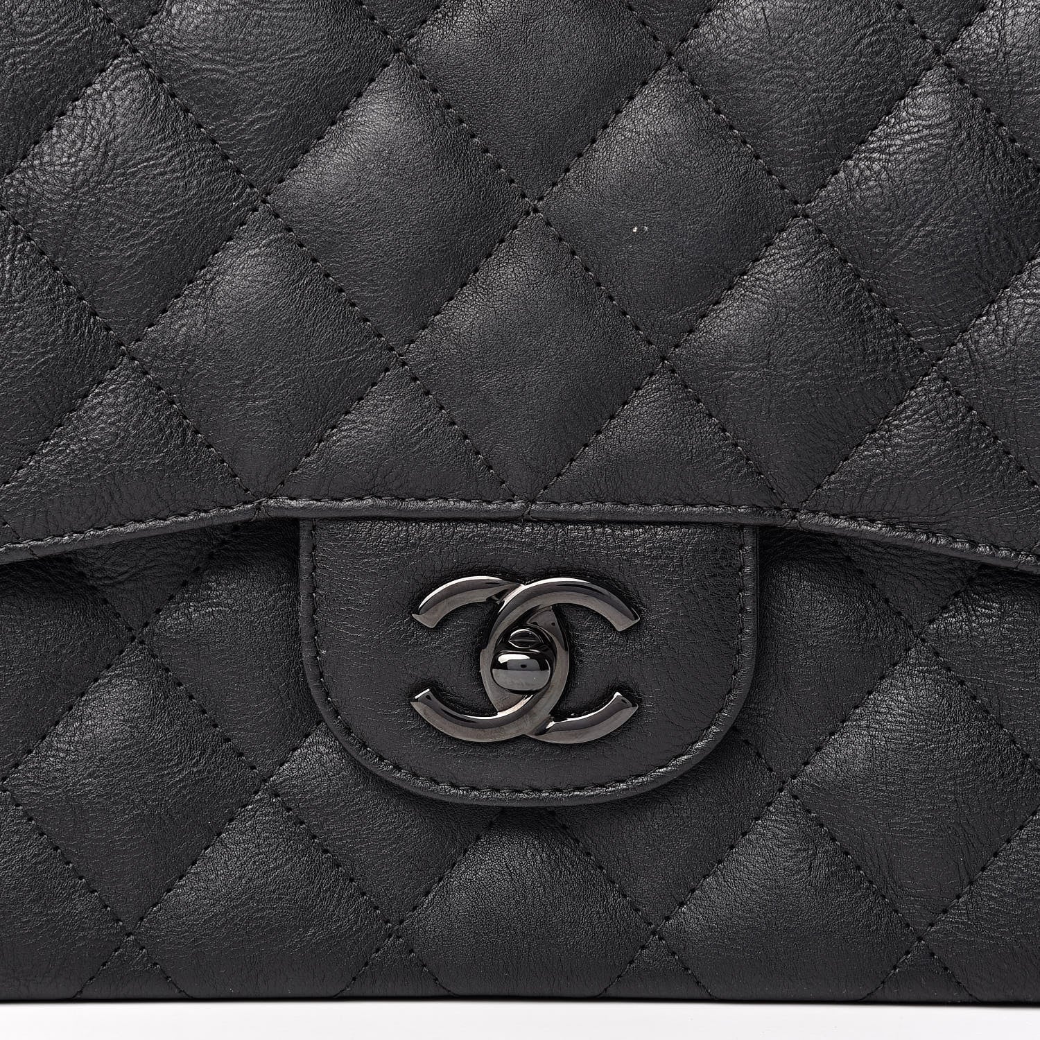 Chanel Crumpled Calfskin Quilted Jumbo Double Flap So Black 11 of 11