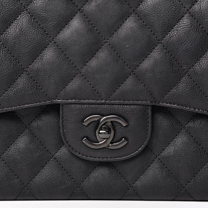 Chanel Crumpled Calfskin Quilted Jumbo Double Flap So Black 11 of 11