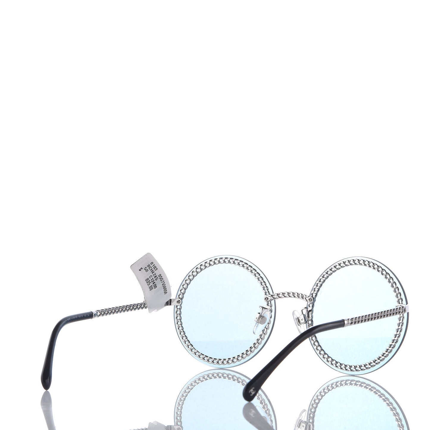 Round Removable Triple Hanging Chain Sunglasses 4245 Blue Silver
