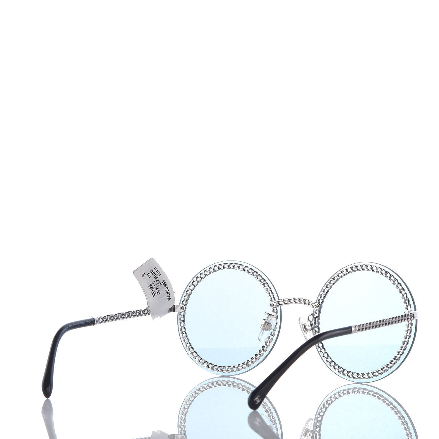Chanel Round Removable Triple Hanging Chain Sunglasses 4245 Blue Silver 5 of 8