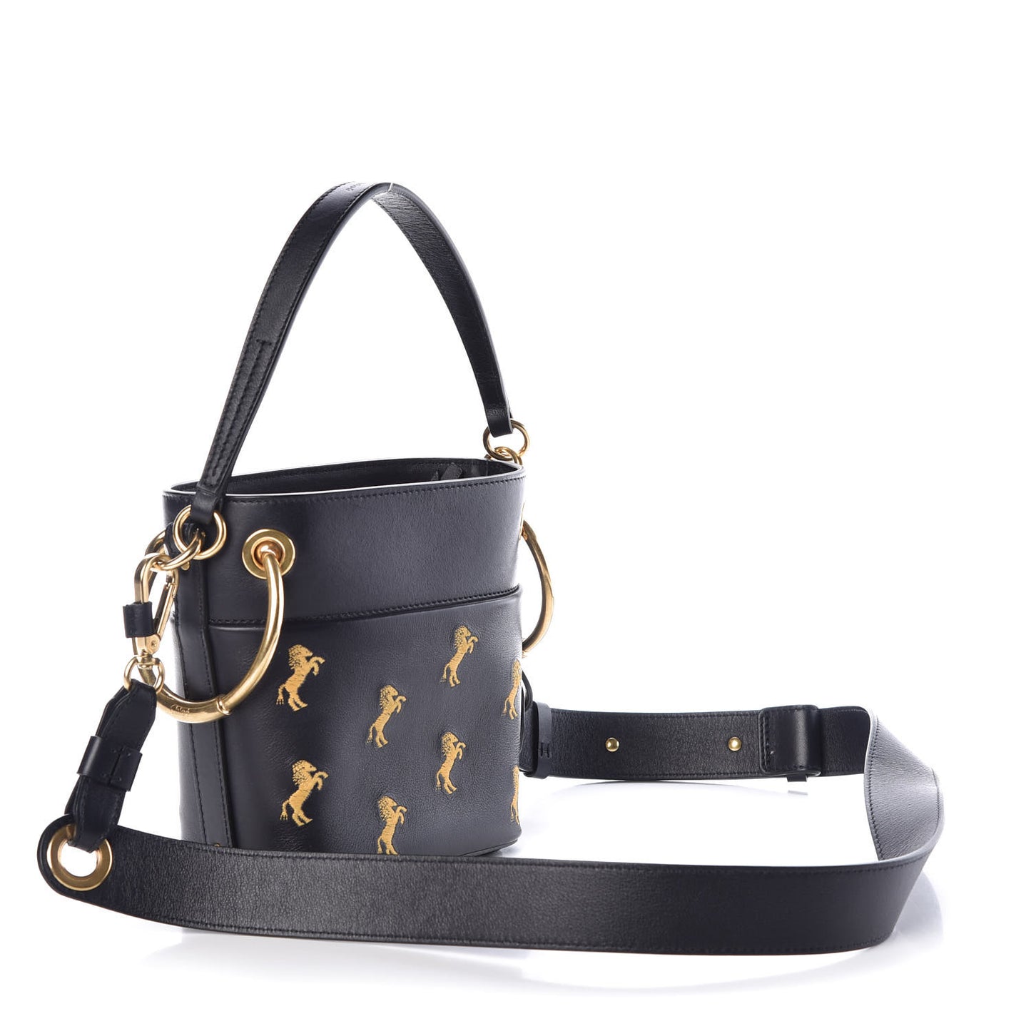 Smooth Calfskin Little Horses Embroidered Mini Roy Bucket Bag Full Blue