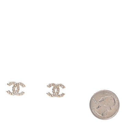 Chanel Metal Graduated Pearl Crystal CC Earrings Light Gold 2 of 5