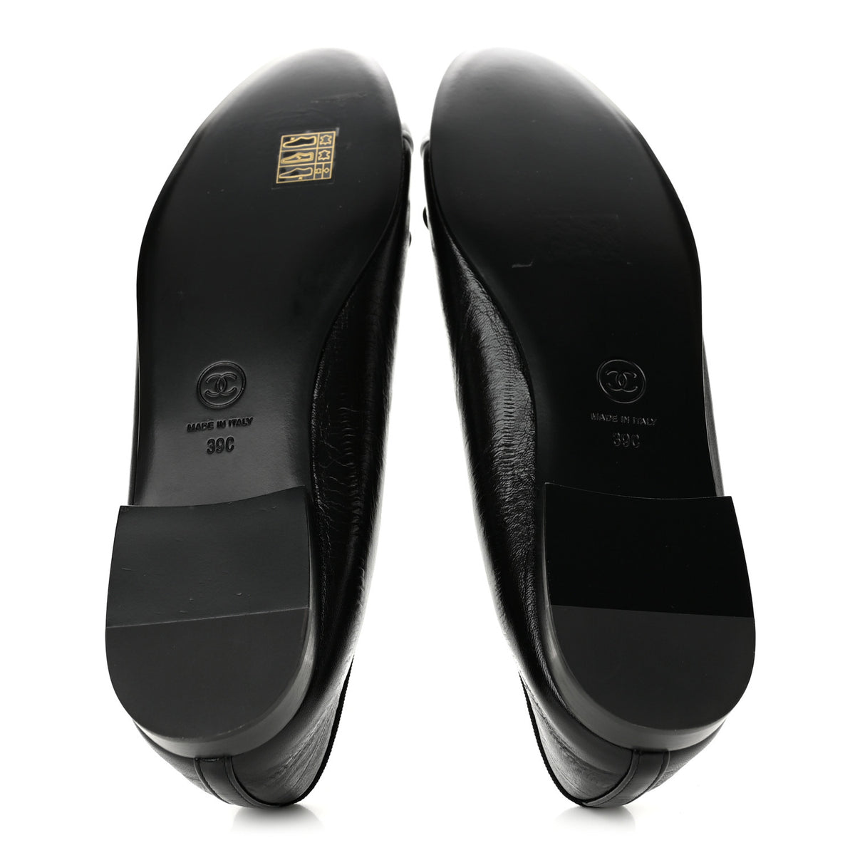 Chanel Crumpled Shiny Lambskin CC Cap Toe Ballerina Flats 39 Black White 6 of 10