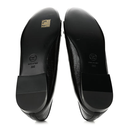 Chanel Crumpled Shiny Lambskin CC Cap Toe Ballerina Flats 39 Black White 6 of 10
