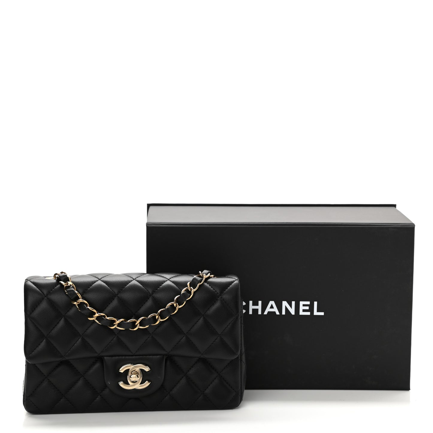 Lambskin Quilted Mini Rectangular Flap Black