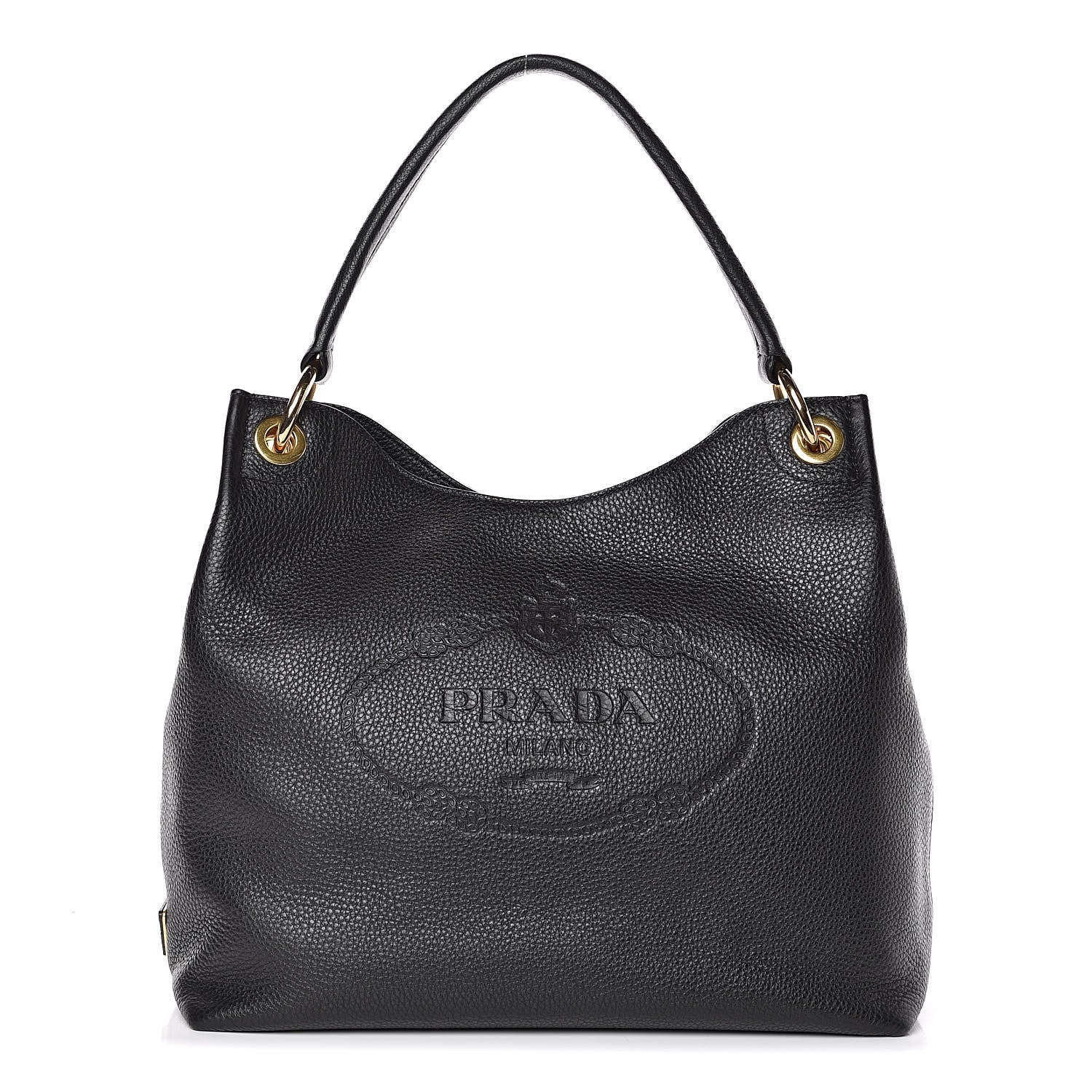 Prada Vitello Phenix Embossed Logo Hobo Black 1 of 10