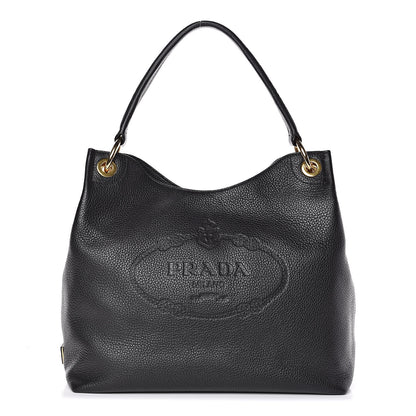 Prada Vitello Phenix Embossed Logo Hobo Black 1 of 10