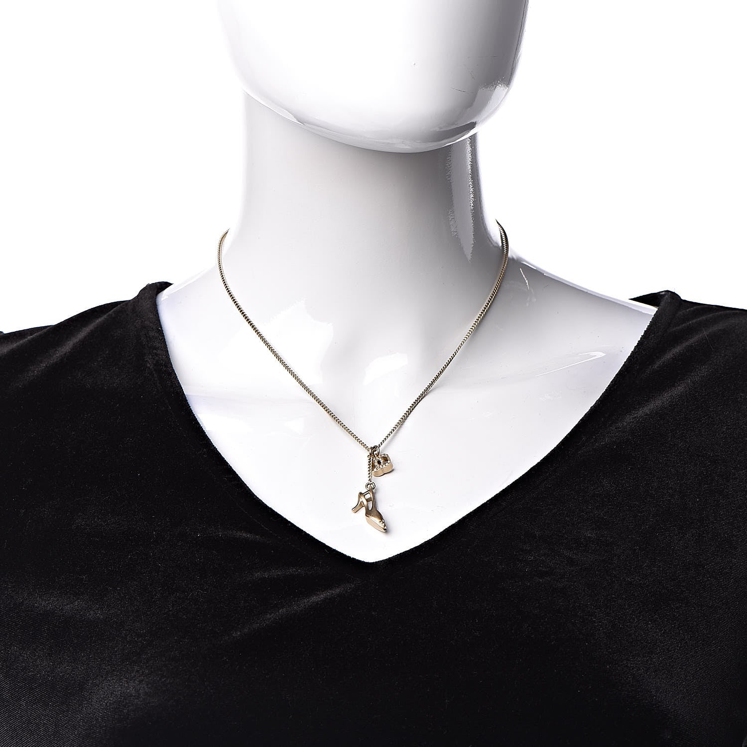 Chanel Crystal CC Heel Motif Necklace Gold 2 of 4