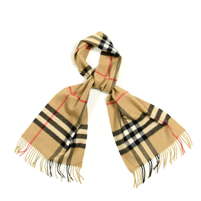 Burberry Cashmere Giant Check Fringe Scarf Camel 1 of 4