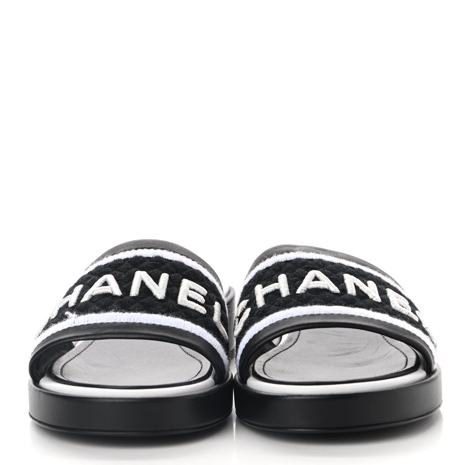Chanel Lambskin Embroidered CC Mule Sandal 38.5 Black White 2 of 11