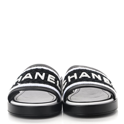 Chanel Lambskin Embroidered CC Mule Sandal 38.5 Black White 2 of 11