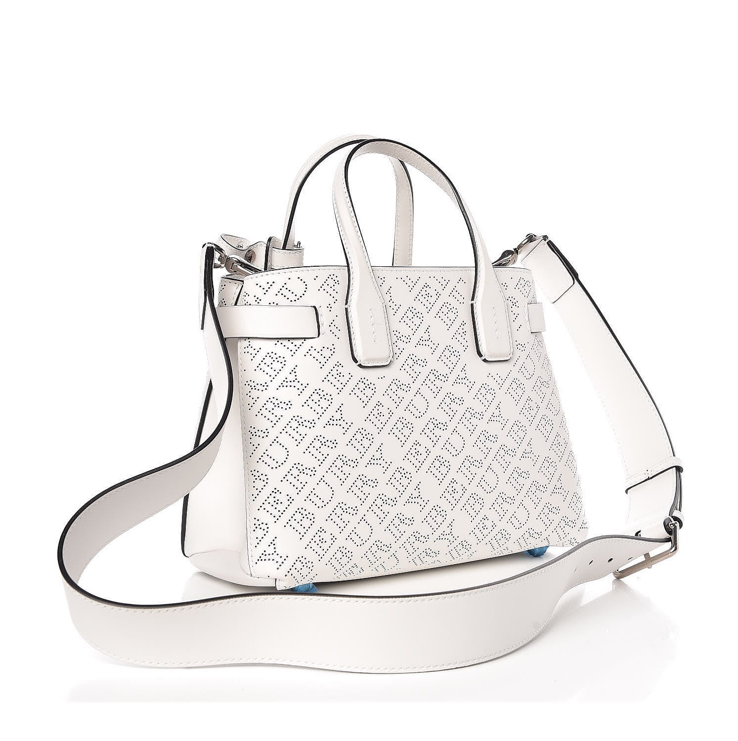 Burberry Calfskin Perforated Small Banner Tote Chalk White 3 of 8