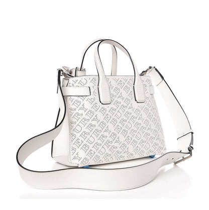 Burberry Calfskin Perforated Small Banner Tote Chalk White 3 of 8