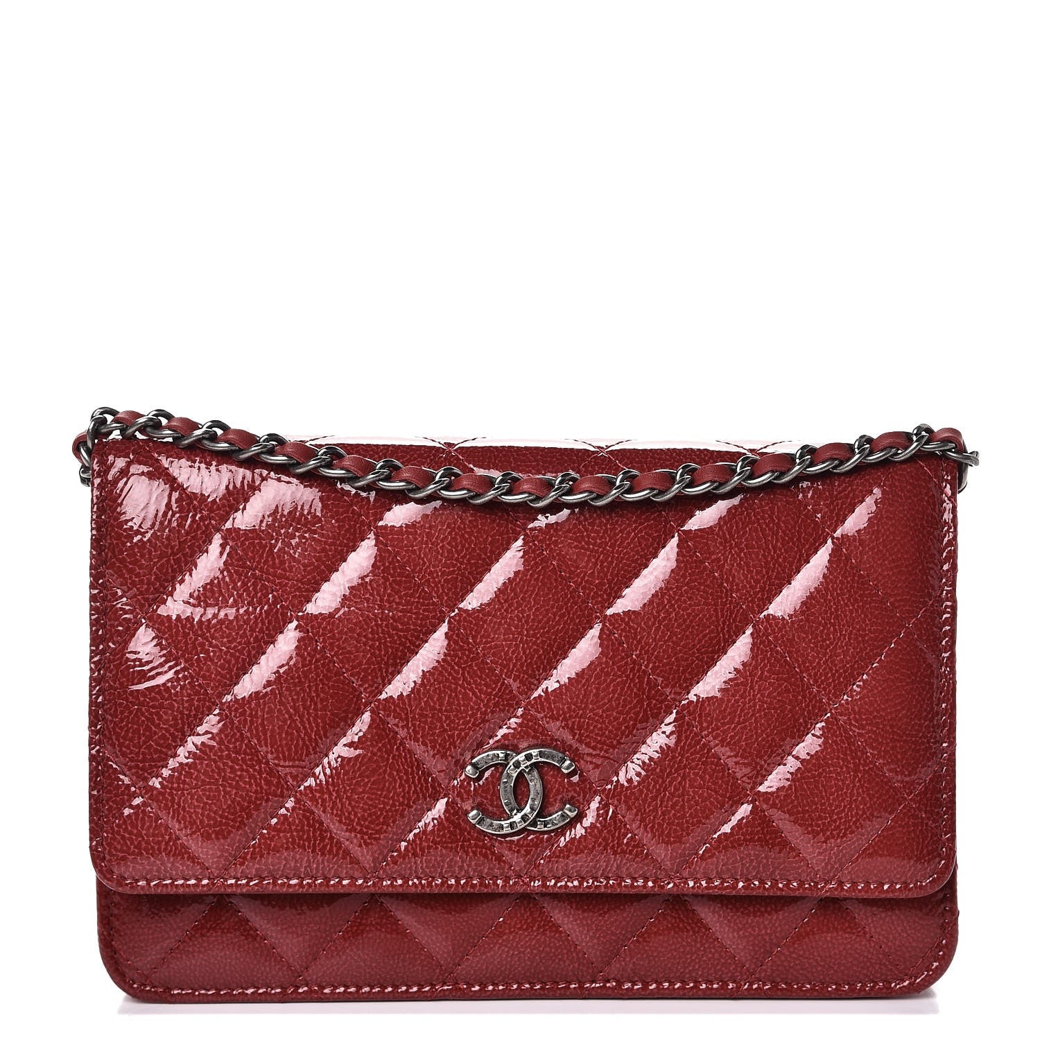 Chanel Patent Goatskin Quilted Paris Dallas Wallet On Chain WOC Dark Pink 1 of 8