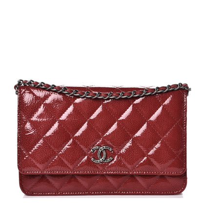 Chanel Patent Goatskin Quilted Paris Dallas Wallet On Chain WOC Dark Pink 1 of 8
