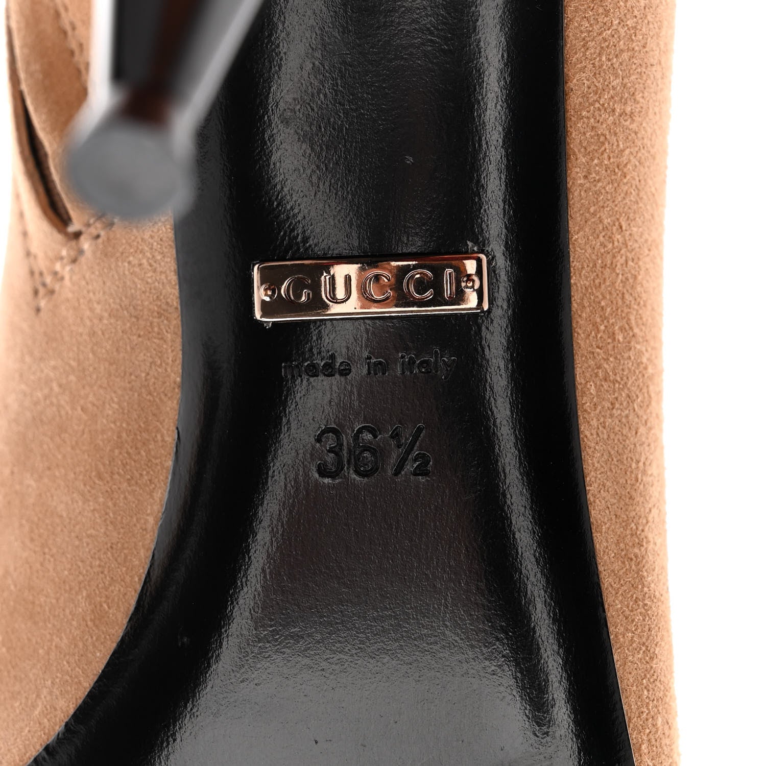 Gucci Kid Scamosciato Elastic Olimpia Open Toe Booties 36.5 Black Camelia 6 of 14