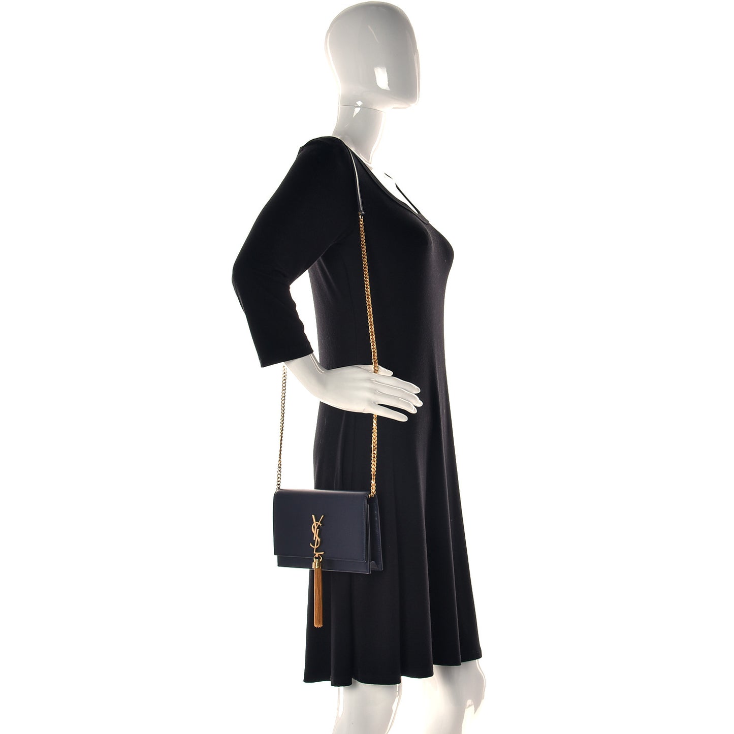 Smooth Calfskin Classic Monogram Kate Tassel Chain Wallet Black