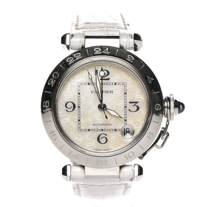 Cartier Stainless Steel Alligator Mother of Pearl 35mm Pasha C Automatic Watch 1 of 13