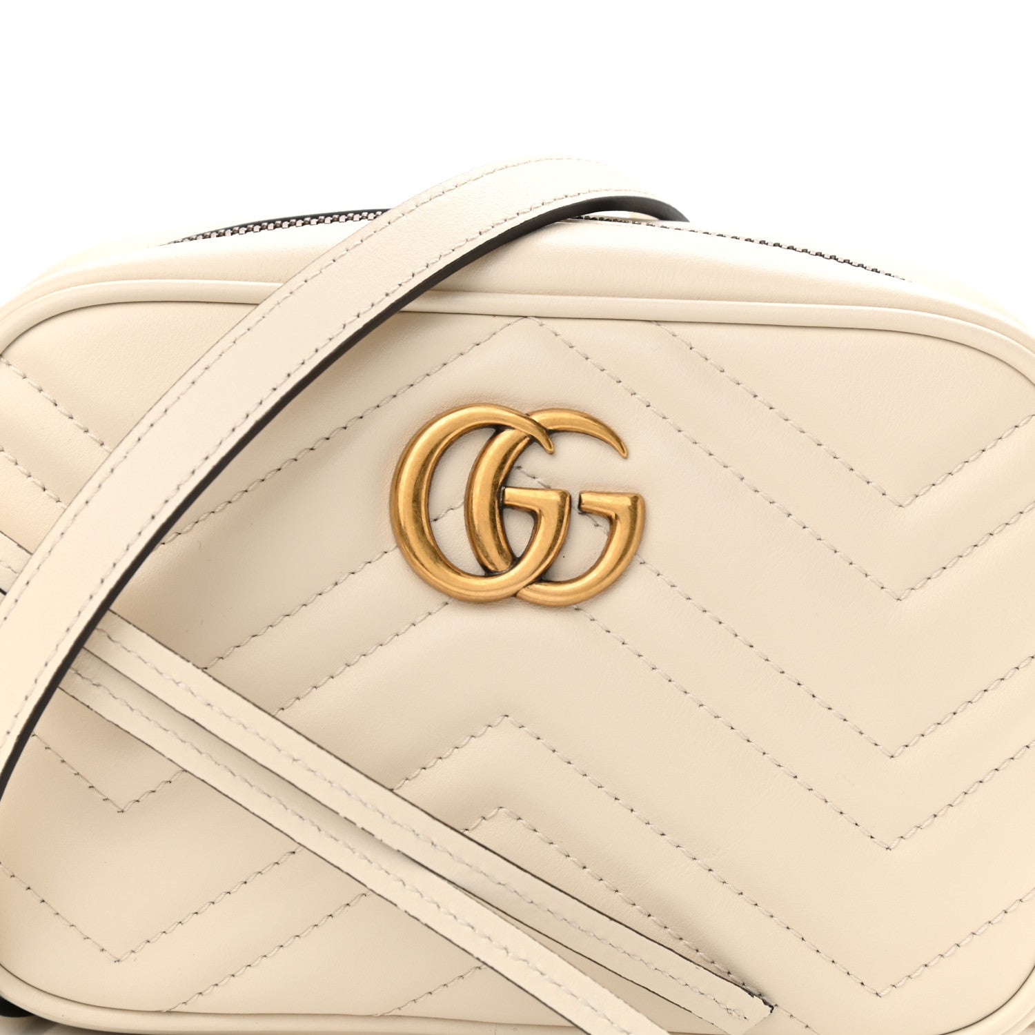 Gucci Calfskin Matelasse Mini GG Marmont Chain Shoulder Bag White 10 of 11