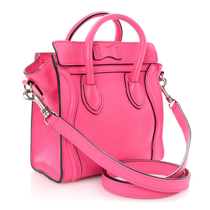 Celine Drummed Calfskin Nano Luggage Fuchsia 3 of 9