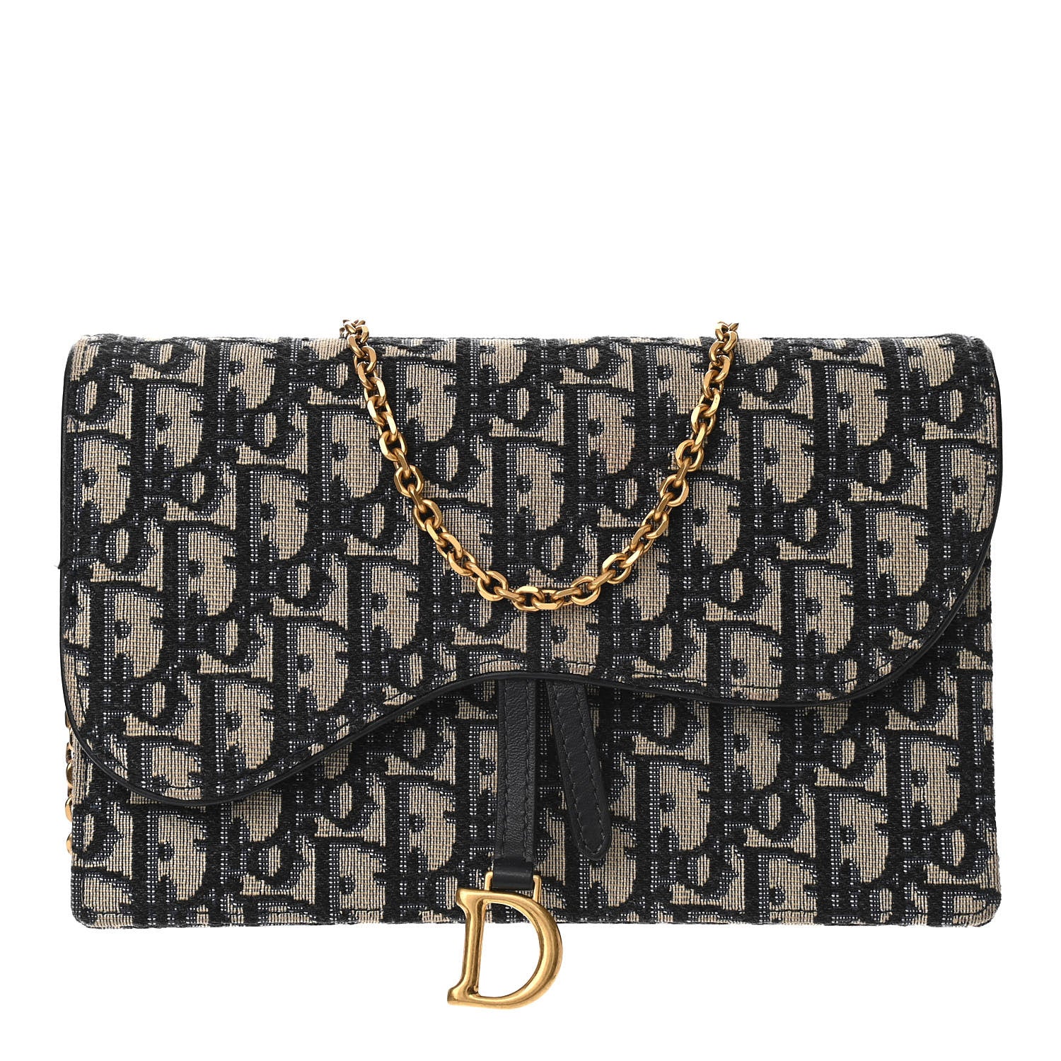 Christian Dior Oblique Saddle Chain Pouch Blue 1 of 9