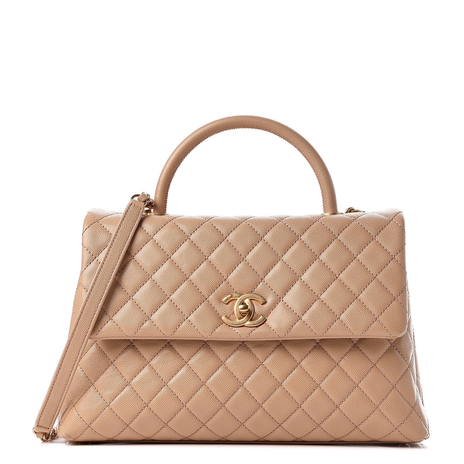 Chanel Caviar Quilted Medium Coco Handle Flap Light Beige 1 of 10