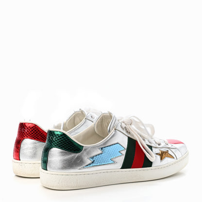 Gucci Metallic Nappa Ayers Web Lightning Bolt Embroidered Mens Ace Sneakers 8.5 Silver 3 of 4