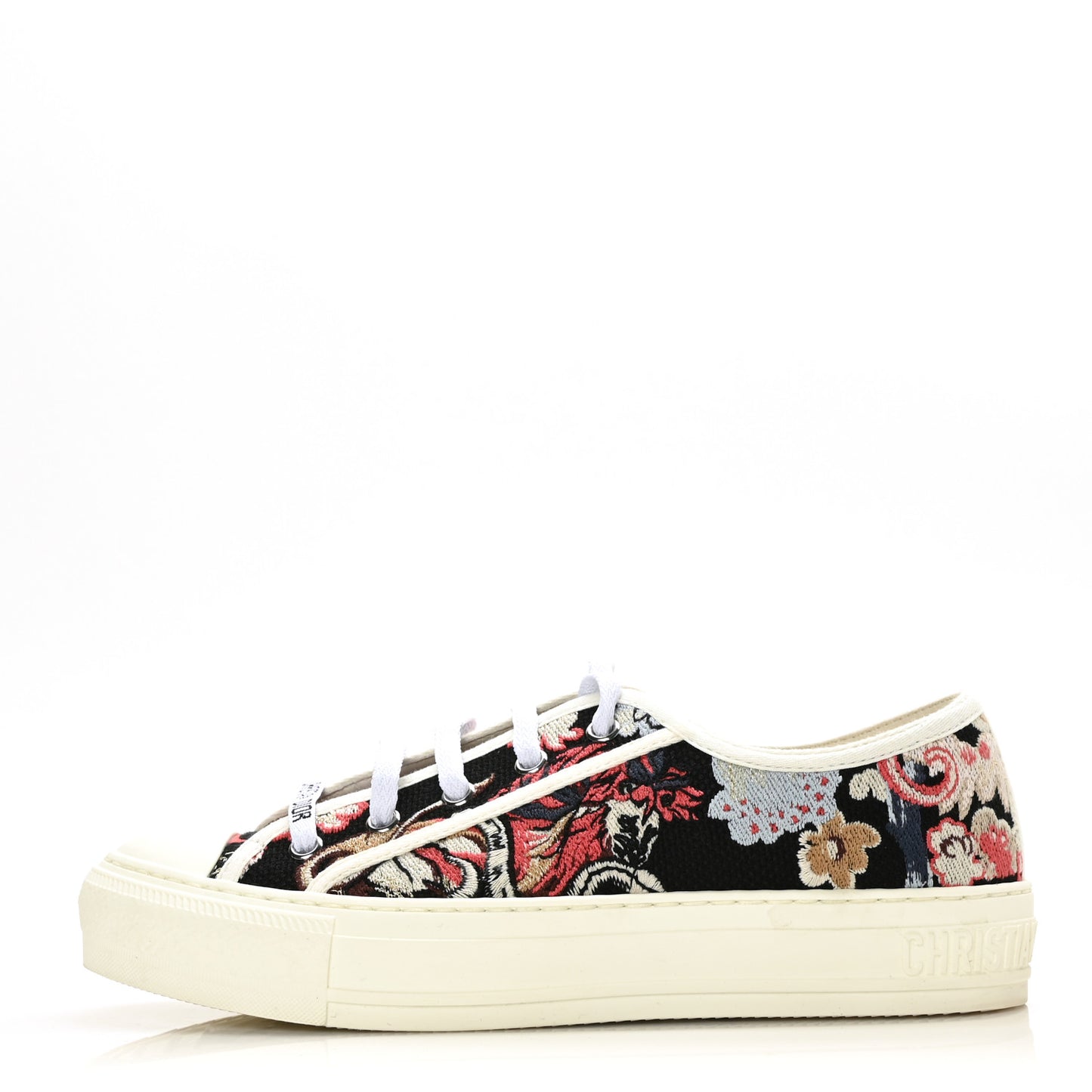 Cotton Floral Pop Embroidered Walk'N'Dior Low Top Sneakers 37.5 Red Multicolor